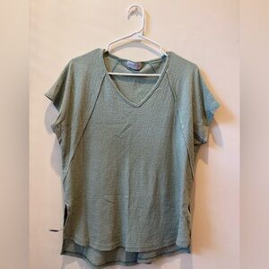 Relaxed Fit Sage Green V-Neck Top